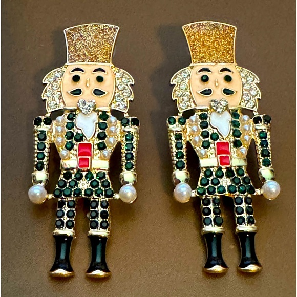 Rhinestone Christmas Nutcracker Soldier Colorful Holiday Glam Earrings - Picture 5 of 6
